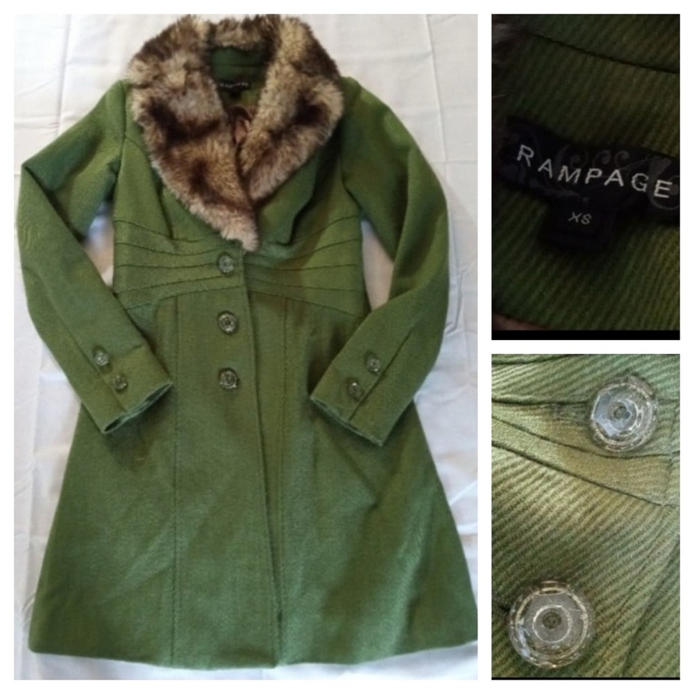 Green Corduroy Coat with Faux Fur Collar - Picture 4 of 15